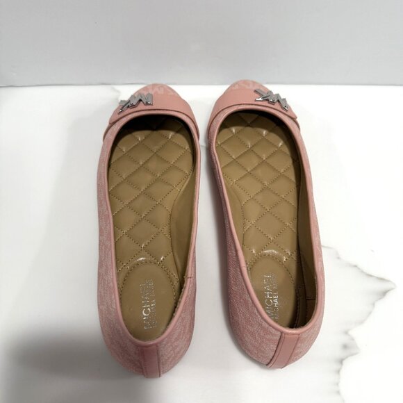 Michael Kors Jilly Logo Print Ballet Flats MK Hardware Pink Soft Girl Size 8M - Picture 7 of 11